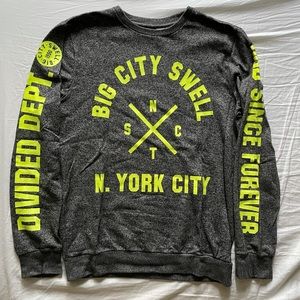 H&M Grey Pullover Sweater with Neon Yellow Print